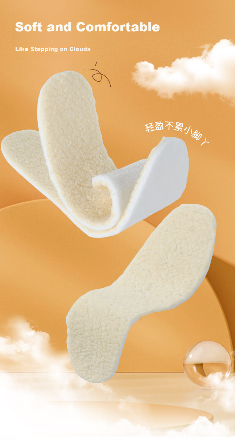 FOOTOPPO Children's Warm Lambswool Insoles, Thickened And Fleece-Lined for Winter, Anti-Cold Plush Wool Shoe Insoles 10