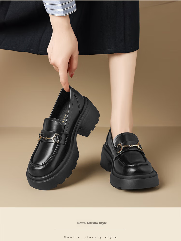 ZHR Women's Loafers, Versatile And Lightweight, College-Style Flats, Spring And Autumn Fashion Thick-Soled Women's Shoes, AH555, Black, Size 36 6