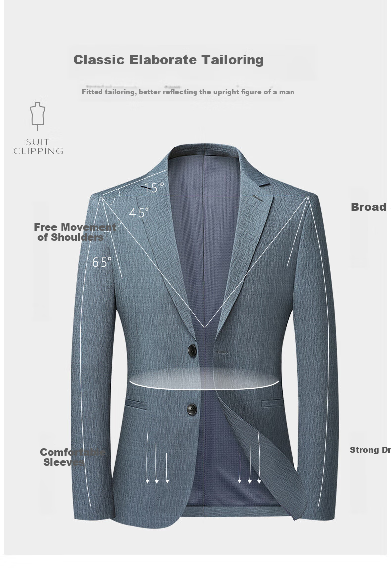 FIRS Easy-Care Men's Suit Jacket, Spring And Autumn New Style, Simple Casual Blazer for Men, Blue, Size 185 3