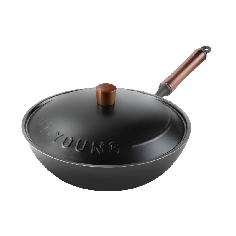 Joyoung Wok with Titanium Non-Stick Iron Pan, Lightweight Stir-Fry Healthy Non-Coated Household Cooking Pan Compatible with Stove 32cm
