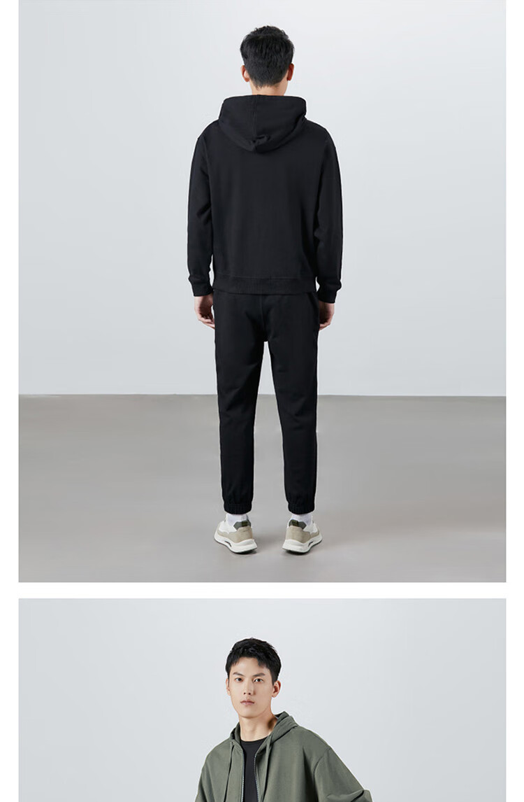 LIMENG Pure Cotton Casual Sports Suit Men Drop Shoulder Loose Fit Spring Autumn Cardigan Men's Sweatshirt Two-Piece Set Black M 6