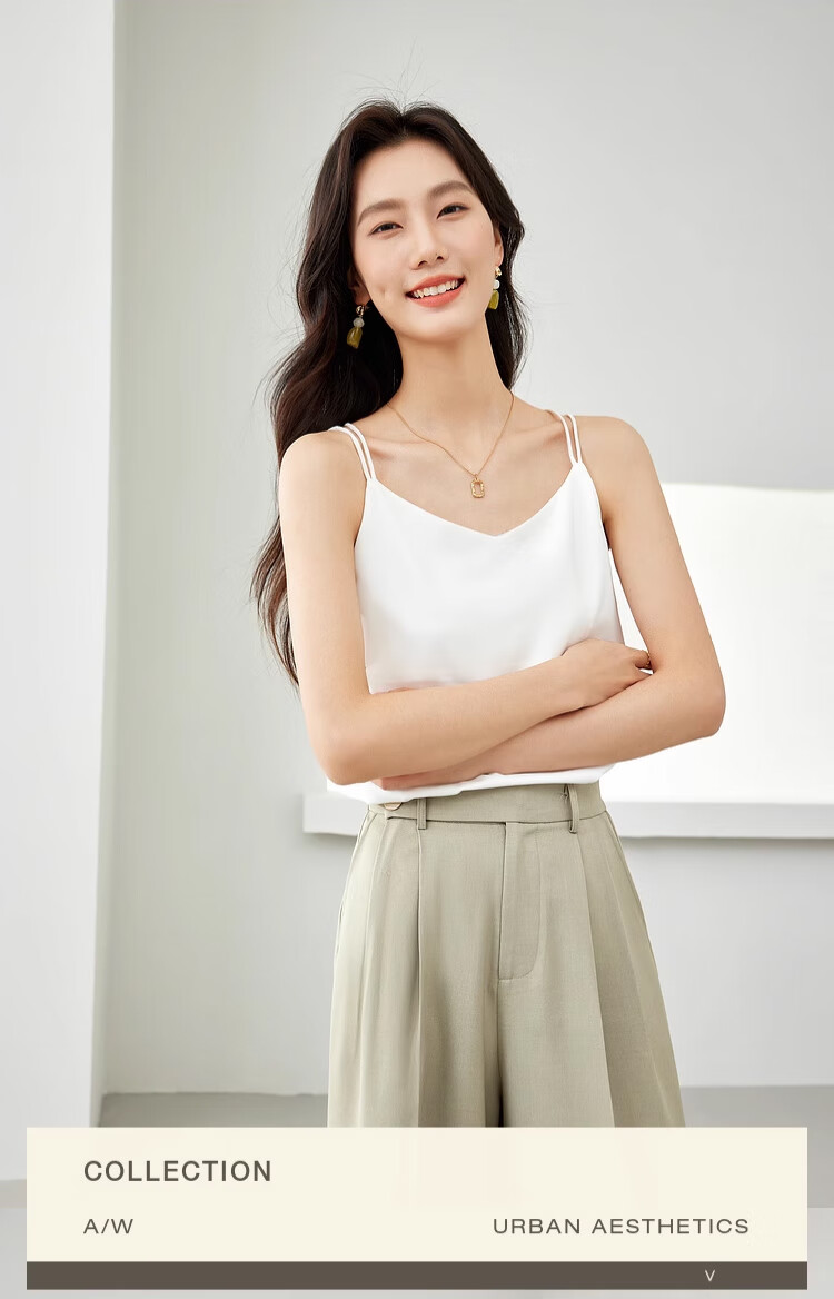 GUJIN Ice Silk Satin Women's Camisole Tank Top Sleeveless Backless Base Layer Versatile Blazer Top Champagne XL 1