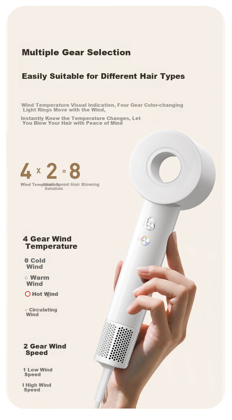 SID High-Speed Hair Dryer, 200 Million Negative Ions, Hair Protection, High Power, Quick-Drying, Constant Temperature, Electric Hair Dryer, Household Quiet Operation, Non-Damaging to Hair, Hair Dryer, Valentine's Day Gift RD1676 10