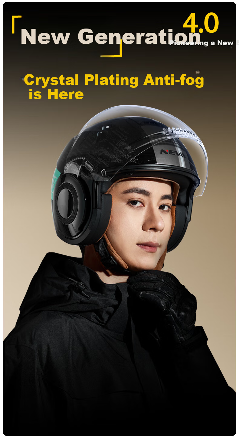 NEVA 3C Certified Class A Helmet Electric Motorcycle Unisex 3/4 Helmet Autumn Winter Warm Anti-Fog Safety Helmet Titanium Gray with Anti-Fog Transparent Long Visor 3