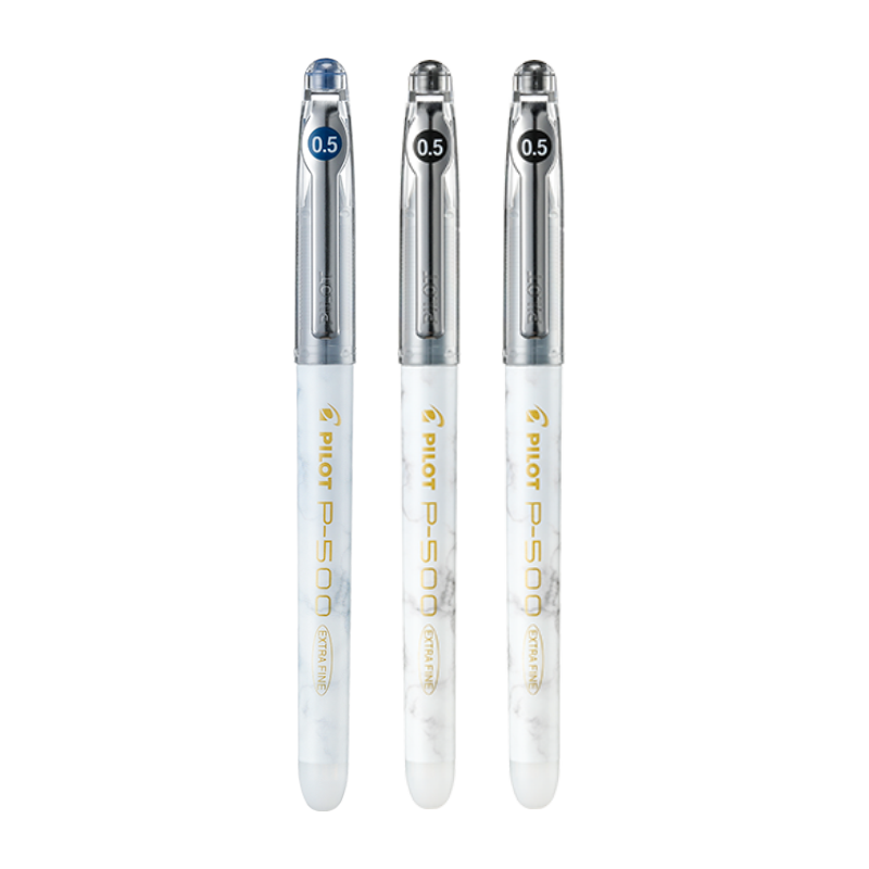 PILOT P500 Gold Label Gel Pen, 0.5mm Signature Pen, Business Direct Liquid Rollerball Pen, Student Exam Writing Pen, Aesthetically Pleasing Stationery Set, 2 Black And 1 Blue-Black, 3 Pens