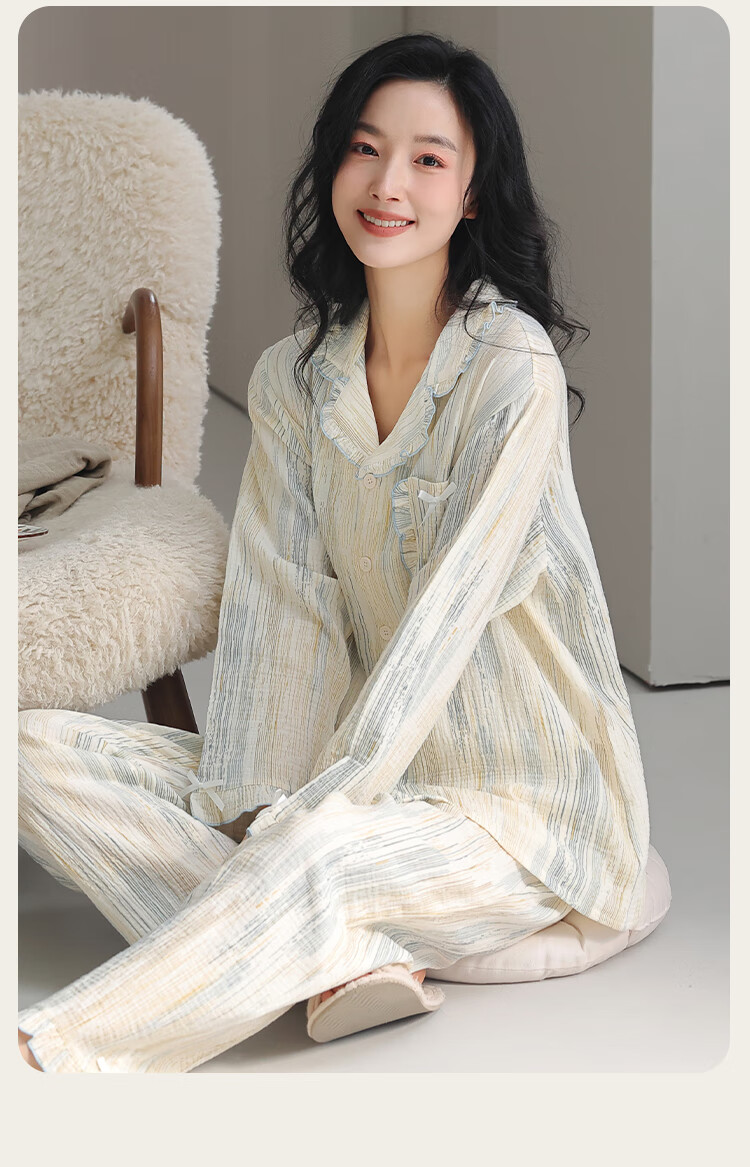 XUEXIMAN Women's Pajamas 2026 New Autumn And Winter Cloud Cotton Long-Sleeve Long Pants Loose Comfortable Wearable Loungewear Set 11