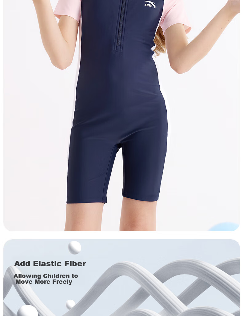 ANTA Children's Swimsuit, New Style Girls' One-Piece Boyleg, Professional Training Swimwear for Students, Big Kids Swimming Suit, Blue And Pink, Size 110 7