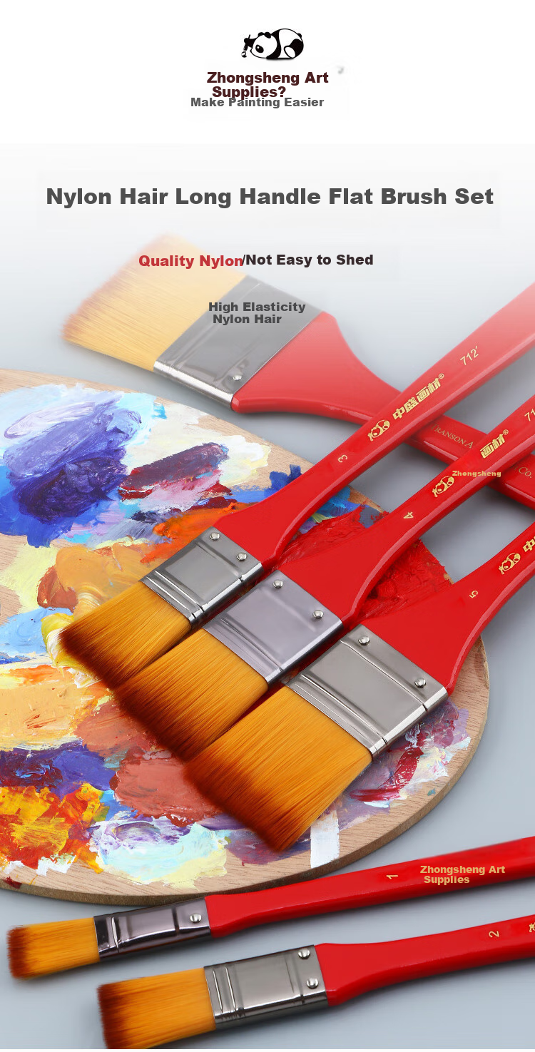 Transon 4# Gouache Oil Painting Acrylic Paint Watercolor Brush Set Paint Brushes Nylon Hand-Drawn Painting Wall Drawing Board Brush Flat Brush Texture Art Painting Color Complete Set Flat Brush Single Brush Art Sketching 1