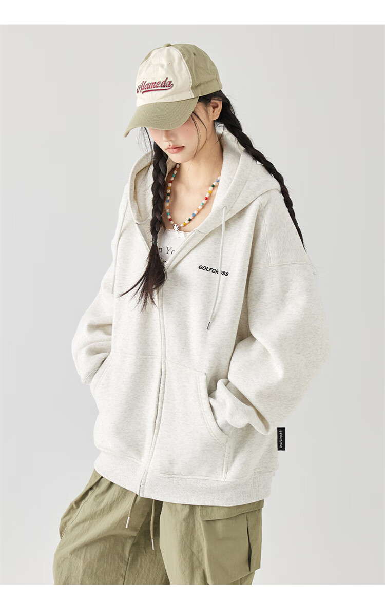 GOLFCROSS Couple's Style, 2025 Spring New Arrival, Letter Embroidery Hooded Drawstring Cardigan Sweatshirt, Floral Gray, M 10