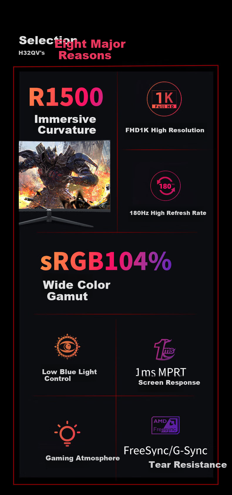 KVL Computer Monitor, 27-Inch, 180Hz, Professional Gaming Display, High-Definition, R1500 Curved, 1ms Response Time, KV27FCV 1