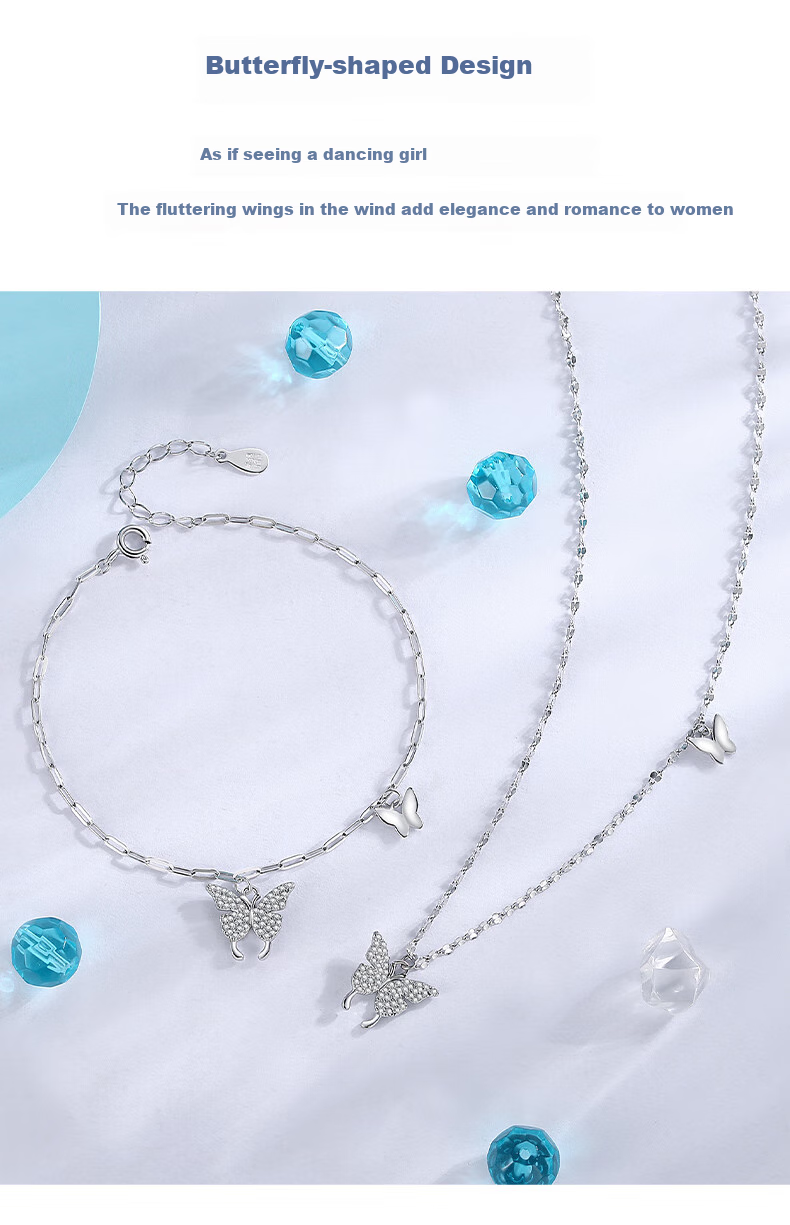Dijing 999 Sterling Silver Butterfly Necklace for Women, Practical Double-Layer Elegant Collarbone Chain Pendant, Light Luxury Birthday Gift for Girls 4