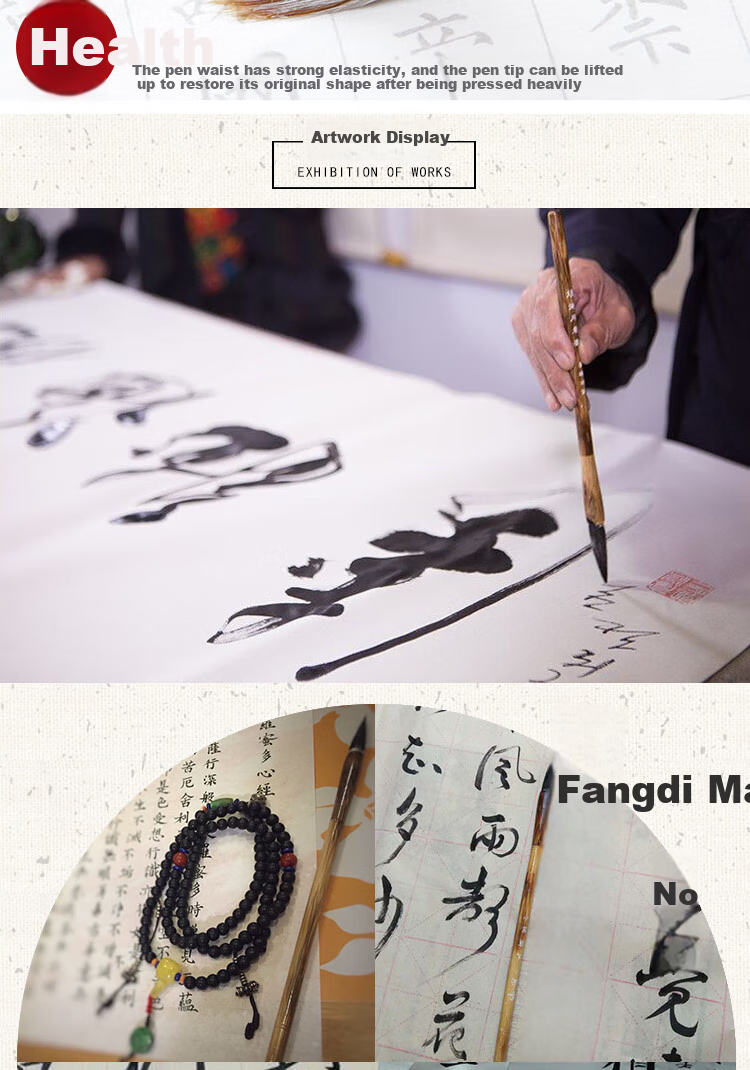 Fenshang Four Treasures of The Study Wolf Hair Brush - Jinlang No. 2 Grade Regular Script, Cursive Script, Freehand And Fine Brush Chinese Painting Brush for Students Calligraphy And Painting Use Sharp Tip 4.5cm 6