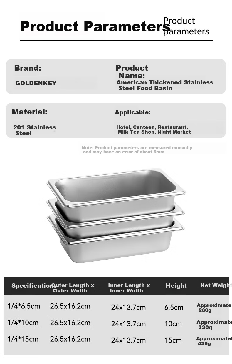 Jinyaoshi Stainless Steel Portion Pan, 1/4 Straight-Sided with Rolled Edges, Buffet Ice Cream Pan Two-Piece Set, 6.5cm GK-2FS14 3