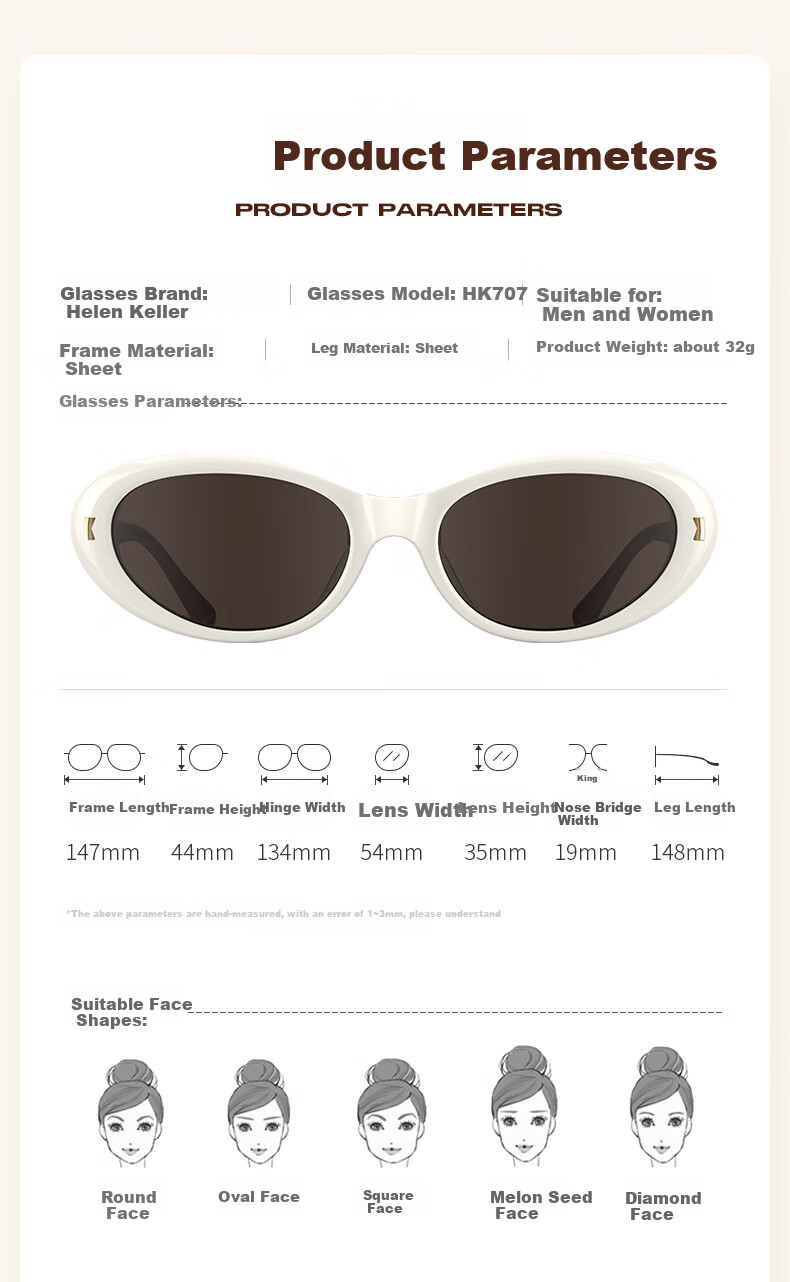 HELEN KELLER [Yeyeming] Cat Eye Sunglasses, Black Retro Oval Sunglasses for Women And Men, Trendy Sunglasses HK707H01 10