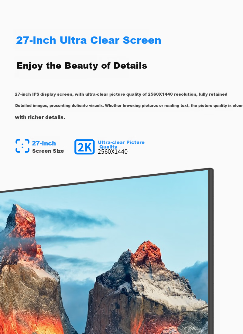 PANDA, 27-Inch, 2K High-Definition, Native 100Hz-120Hz High Refresh Rate, IPS Technology Screen, Rotatable And Height-Adjustable, Design Office Light Gaming Computer Monitor, Y27Q4 4