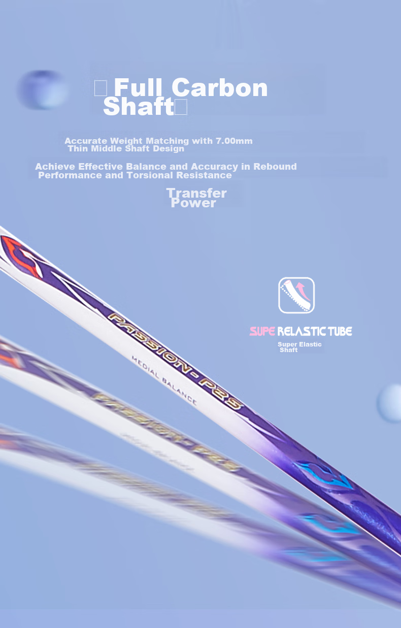Kawasaki Badminton Racket, Full Carbon Single Racket, Ultra-Light Professional Durable Type PASSION P25, White And Purple (Pre-Strung) 6