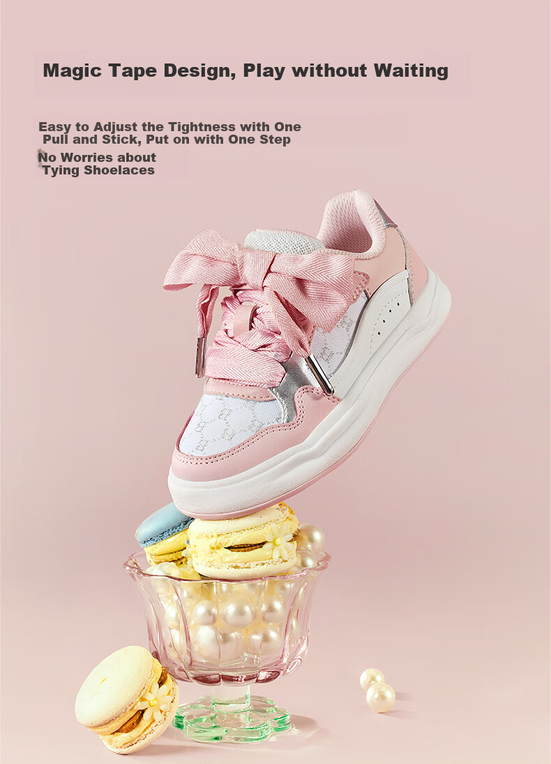 BALABALA Children's Shoes, Girls' Low-Top Sneakers, White Casual Shoes for Spring, Non-Slip New Year Shoes, Breathable Trendy Footwear 5