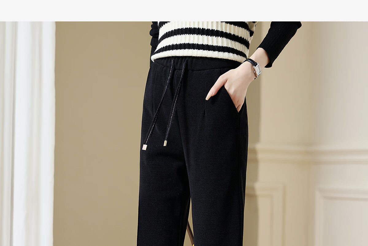Chushen Spring And Autumn Casual Pants for Women with Elastic Waistband, Athletic Trousers, Textured Loose Straight-Leg Pants, Sweatpants S143K2024 3