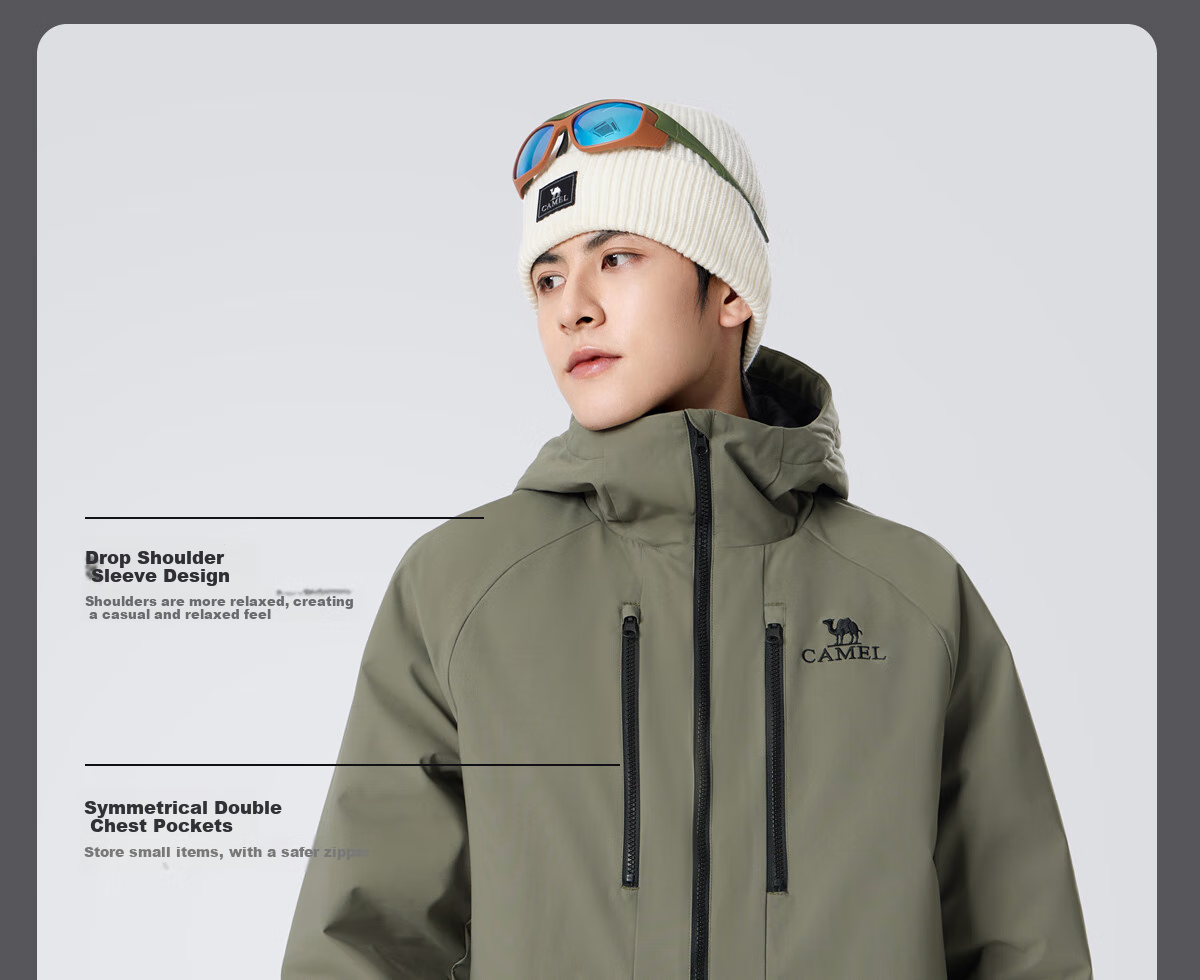 CAMEL Men's Jacket, Cotton Coat, Winter Hooded Fleece-Lined Thickened Waterproof Workwear Cotton Jacket for Men, M34CAEC735 16