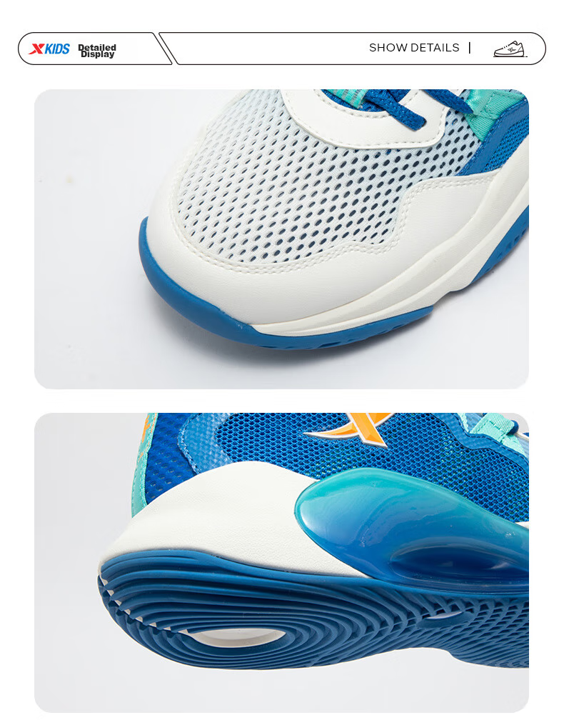 XTEP Children's Unisex Shock-Absorbing Wear-Resistant Basketball Shoes for Young National Champions, Deep Blue/mango Yellow, Size 39 38