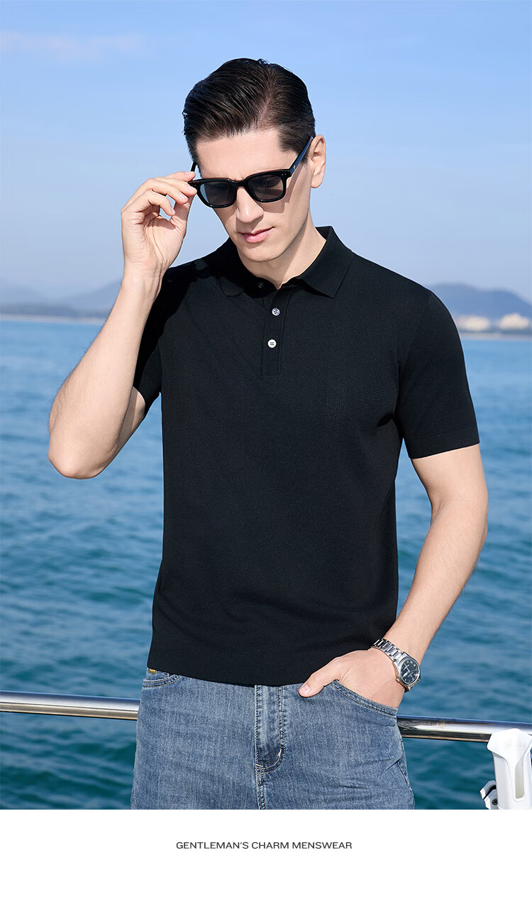 Andongniao [80% Long-Staple Cotton & Hollow Jacquard] Men's High-End Knitted All-Cotton Polo Shirt, Summer Short-Sleeve T-Shirt with Collar 10