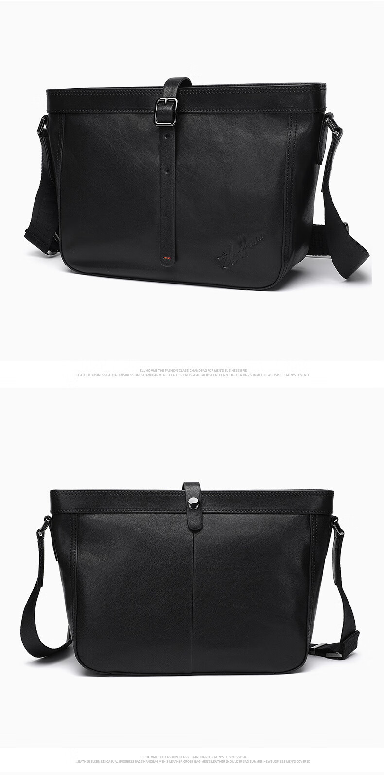 ELLE HOMME Men's Shoulder Bag, Top-Grain Leather Crossbody Bag, Casual Messenger Bag for Men, 03430 Black Birthday Gift 1