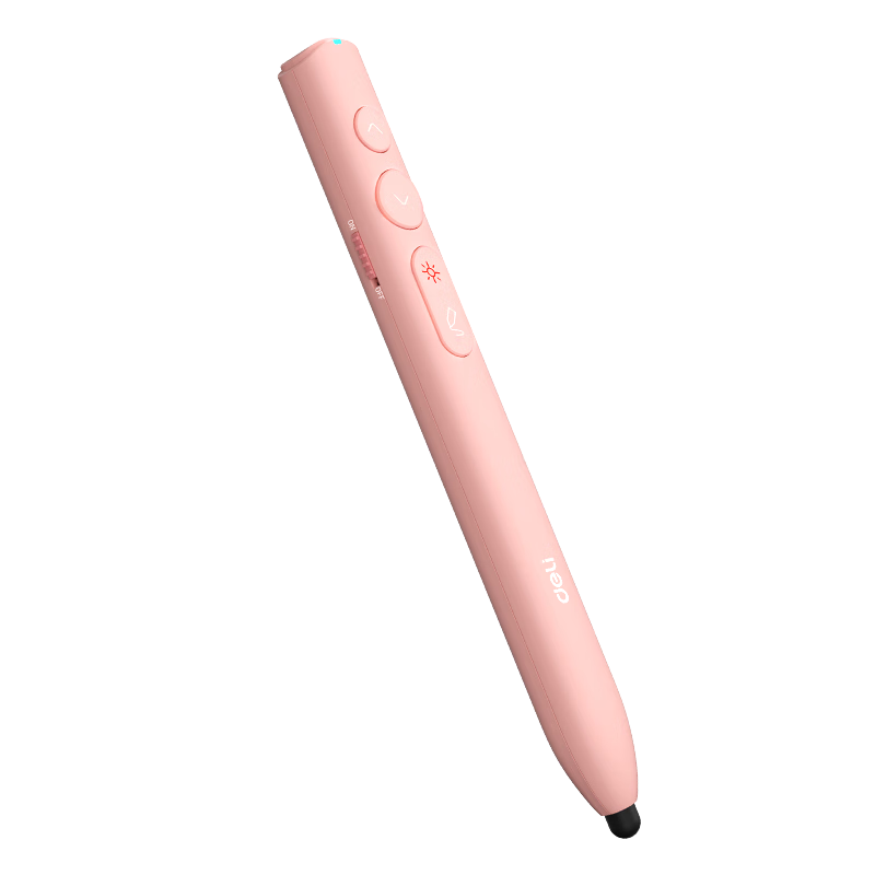 Deli Red Light PPT Presentation Remote, Whiteboard Writing Touch Pen, Magnetic Storage for Long-Range Control, AA Battery Laser Presentation Remote, Pink MA110