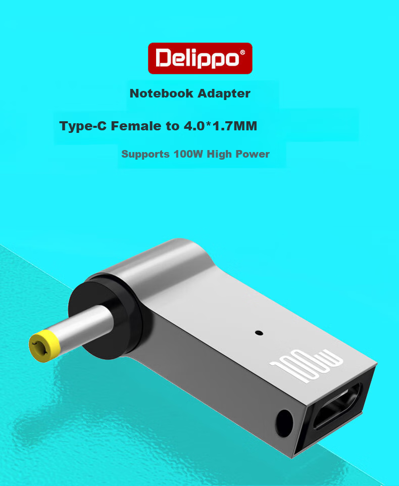 Delippo Laptop 100W Adapter, Type-C to 4.0*1.7mm, Compatible with Shenzhou, Youya, Mechanical Revolution, Lenovo, RedmiBook14/19V3.42A4.74A 1