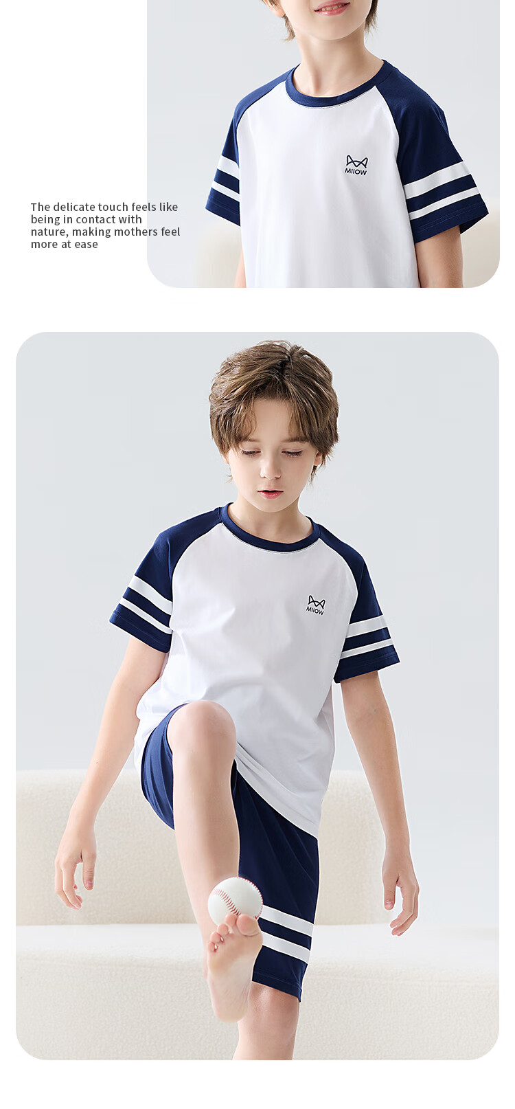 MiiOW Children's Pajamas for Boys, Summer [100% Cotton + Sports Series], Lightweight Loungewear, Suitable for Baby Boys to Wear Outside, Set 6