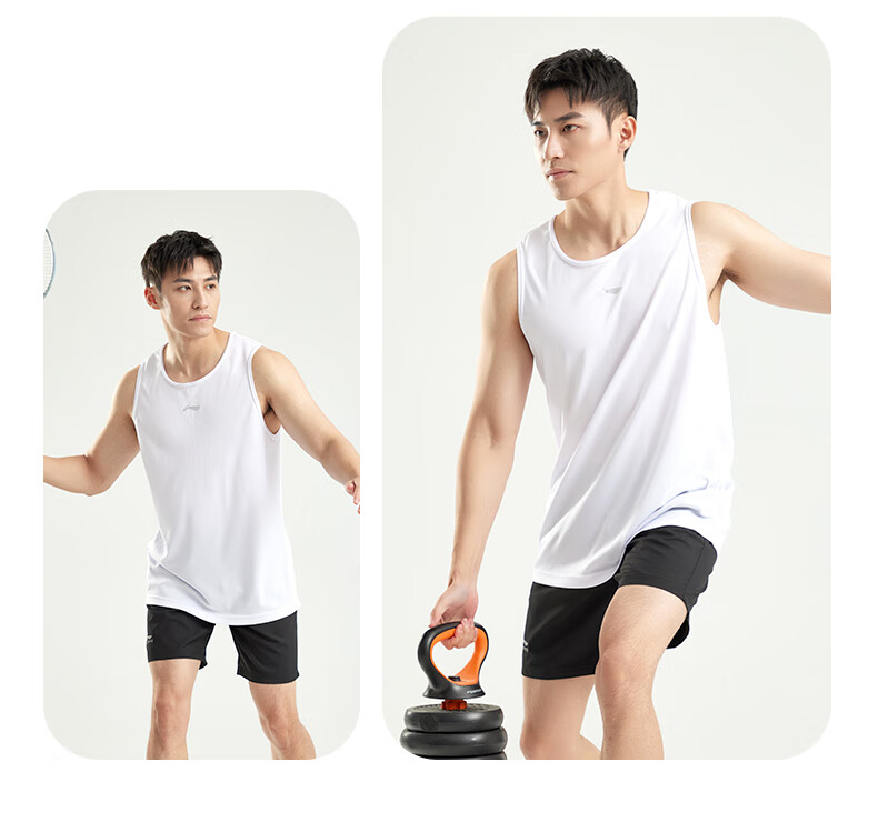 Li-Ning Sports Vest Set for Men, Summer Shorts, Running Quick-Dry Shirt T-Shirt, Fitness Morning Exercise Martial Arts Sleeveless Training Suit 11