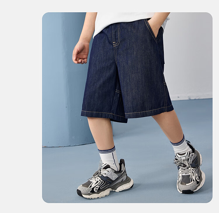 ASK JUNIOR Boys' Summer Thin Denim Shorts, Solid Color Sports Running Pants for Older Children, Blue, Size 120 5