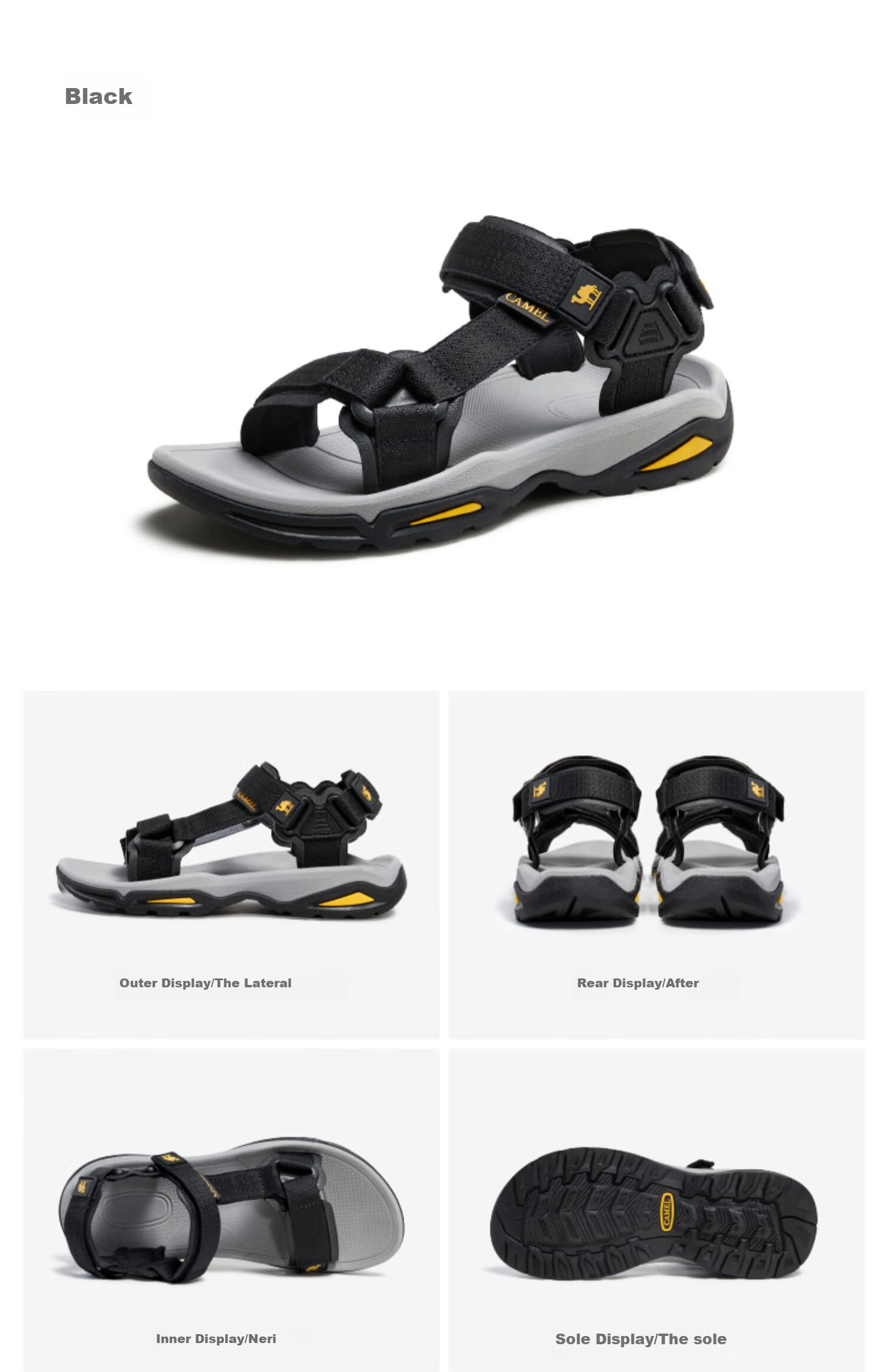 CAMEL Outdoor Beach Sandals with Flat Soles for Men A822162412 Gray Size 42 12