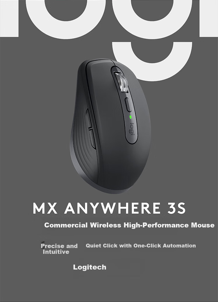 Logitech MX Anywhere 3S Business Edition Wireless Bluetooth Mouse, Quiet Mouse, Business Office, Portable Smart, Graphite Black 2