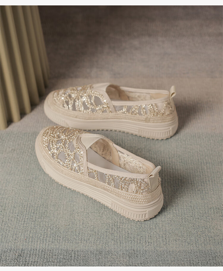 ZHR Fisherman Shoes for Women, Breathable Mesh Casual Fabric Shoes, Versatile Comfortable Thick-Soled Flats, M626, Gold, Size 35 14