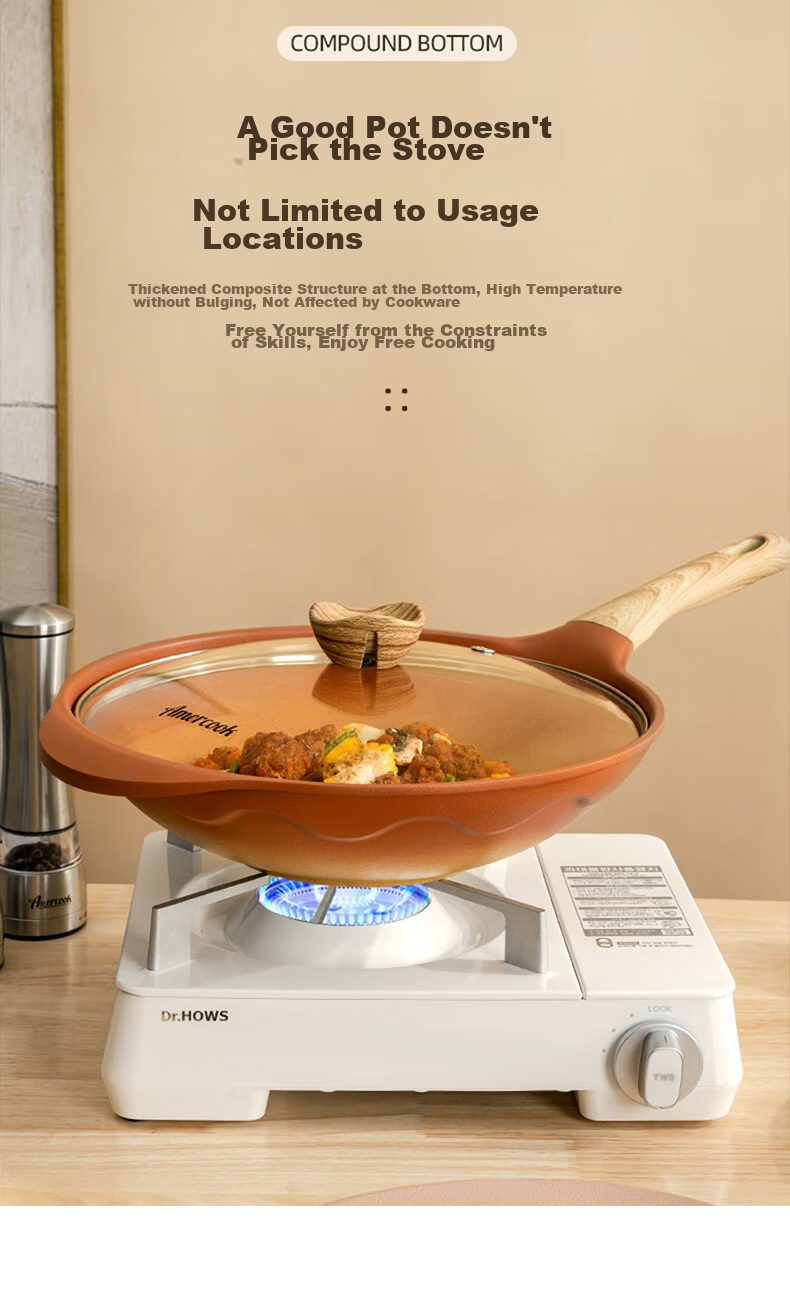 Amercook Alfita Retro Non-Stick Wok, Flat-Bottom Frying Pan, Amer Amrit Clay Pot, Specially Designed for Gas Stove And Induction Cooker 7