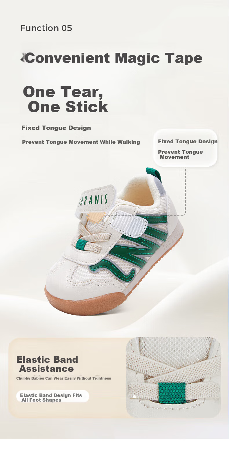 TARANIS Spring Children's Shoes, Girls' Toddler Walking Shoes, Soft-Soled Functional Shoes, Baby Shoes, Boys' Breathable Loafers, White And Green, Size 18 3
