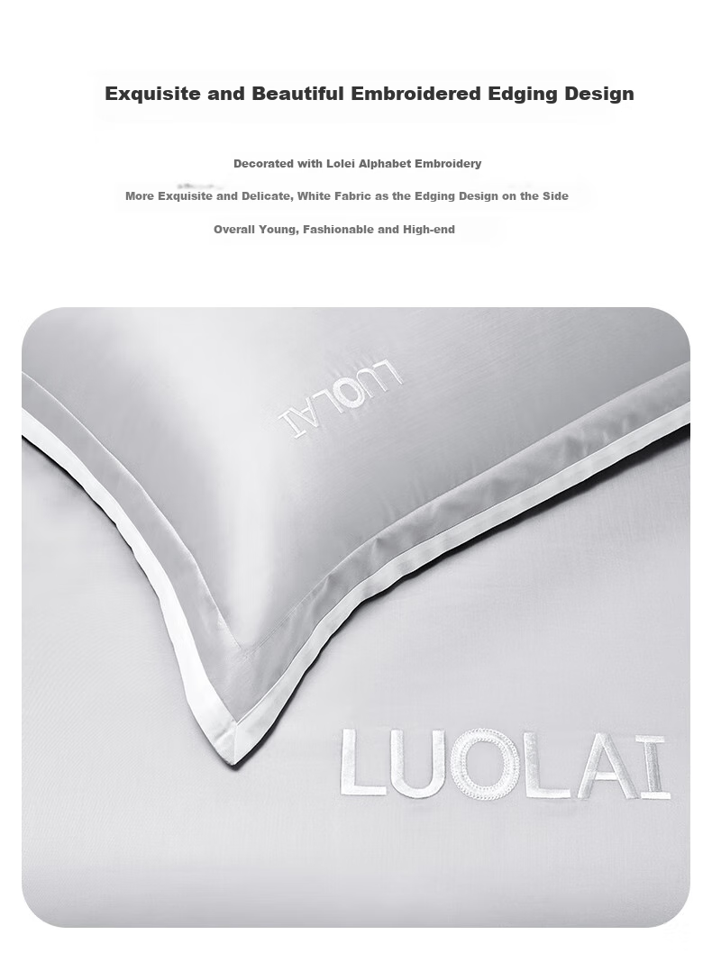 LUOLAI Home Textiles, Pure Cotton Bedding Set of Four Pieces, 100 Count Egyptian Cotton, Luxury Bed Sheet And Duvet Cover Set for Double Bed, 220*250 7