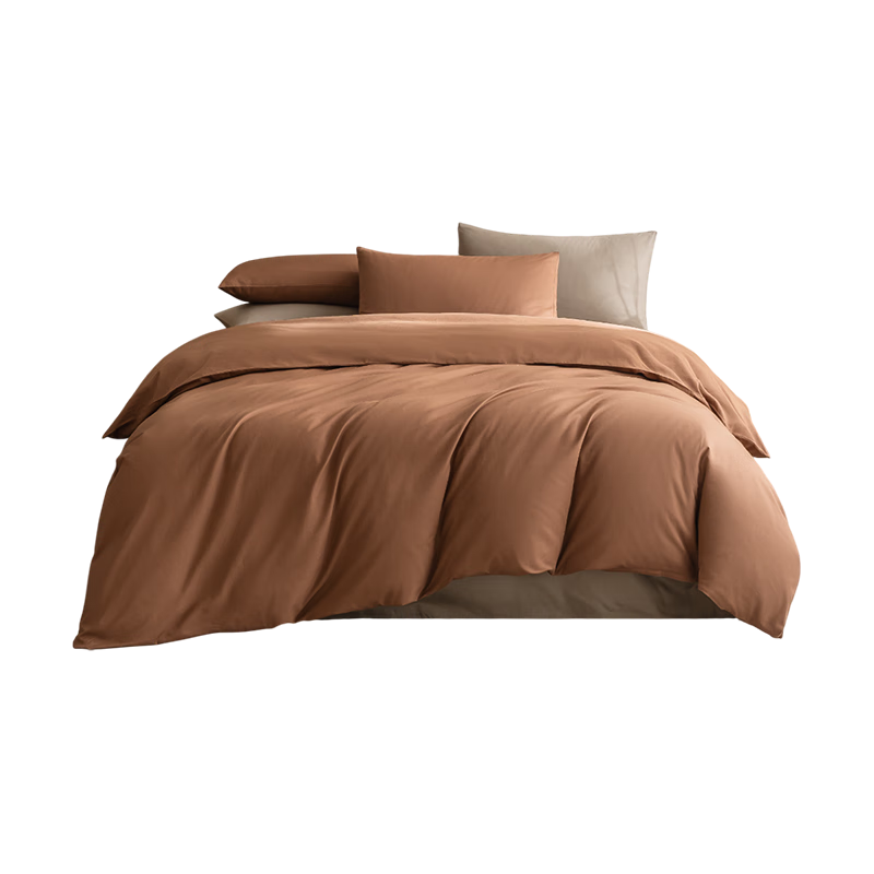 JD Original Vitasun Cotton Bedding Set, 100% Pure Cotton Class A Bed Sheet Duvet Cover 220x240cm for 1.8/2 Meter Bed, Hazelnut And Truffle