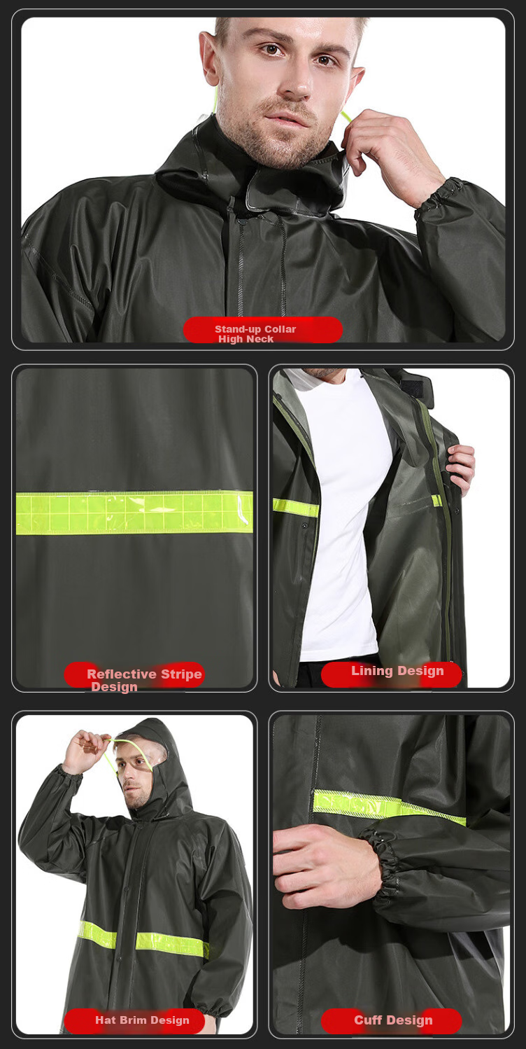 Zhaoshen Raincoat Set, Full-Body Protection against Heavy Rain, Adult Two-Piece Outdoor Construction Site Safety Reflective Raincoat, Double Pockets And Sleeves, Small Size 6
