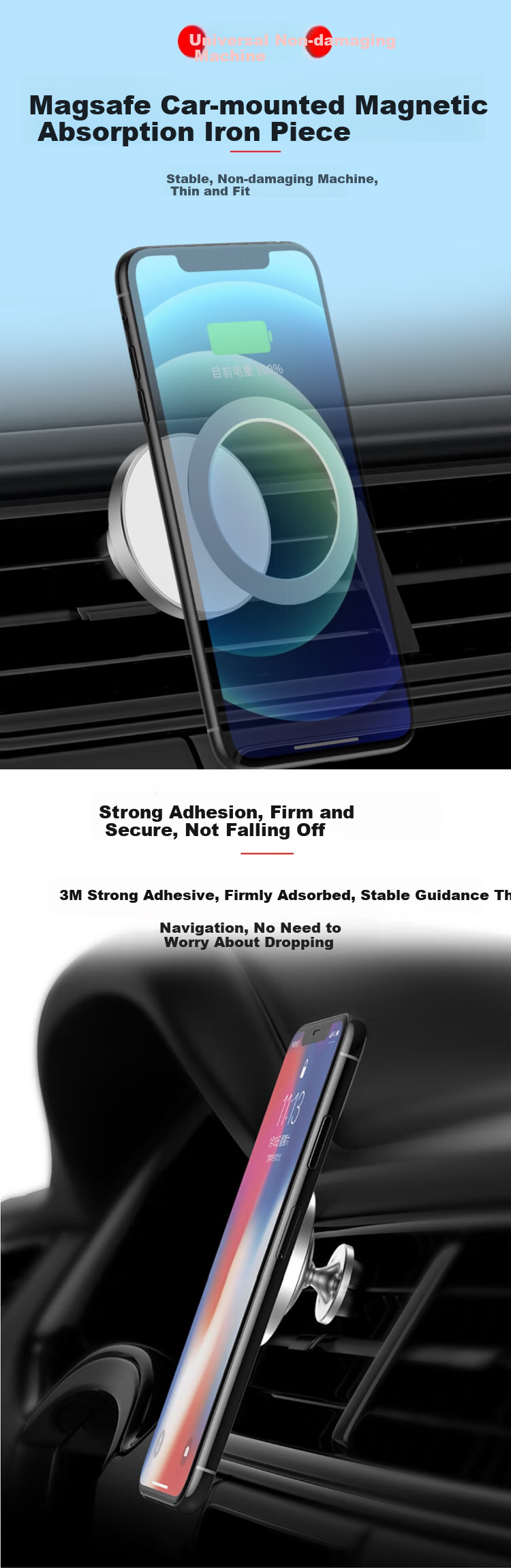 MAIKUQI Metal Magnetic Strip MagSafe Magnetic Adhesive Ultra-Thin Magnetic Sticker Car Mount Ring Magnetic Strip Universal for Apple 13/12 Android - Silver [2 Pieces] 1