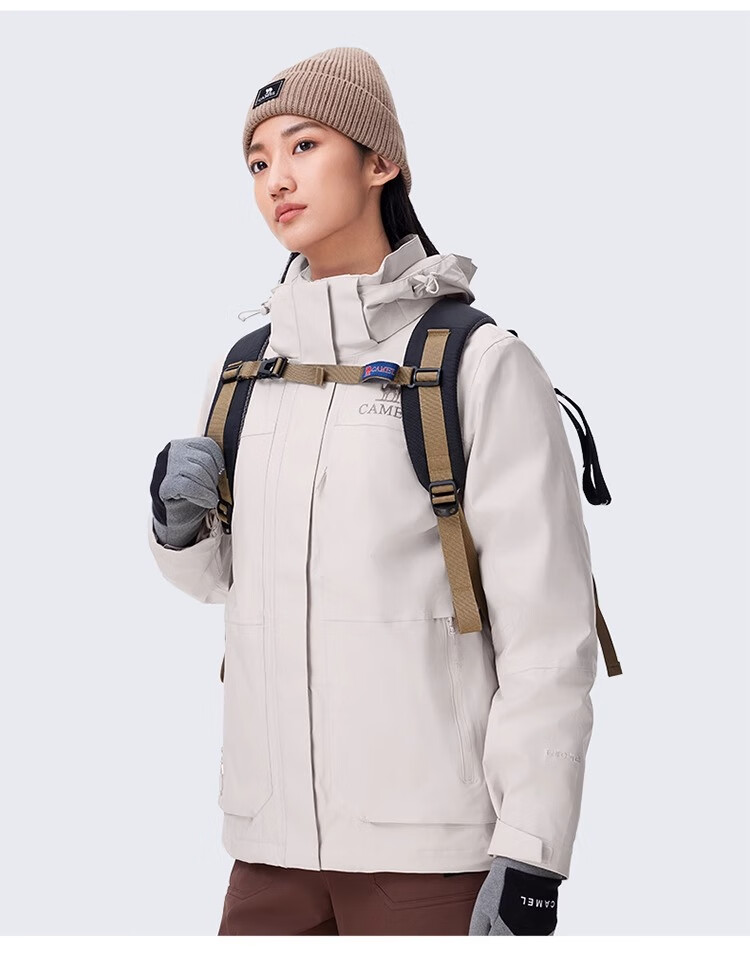 CAMEL Goose down Three-In Waterproof Thickened Mountaineering Jacket A70723 Oak Gray, Women's Size L 14