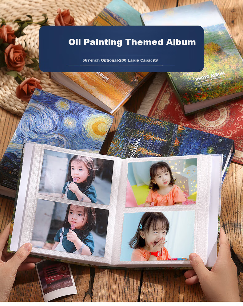 Siyicai 6-Inch 200-Page Insertable Oil Painting Storage Album, Large Capacity Family Photo Album, Couple's Memory Book (6-Inch Laminated 200 Pages) - Fisherman's Hut Photo Book 1