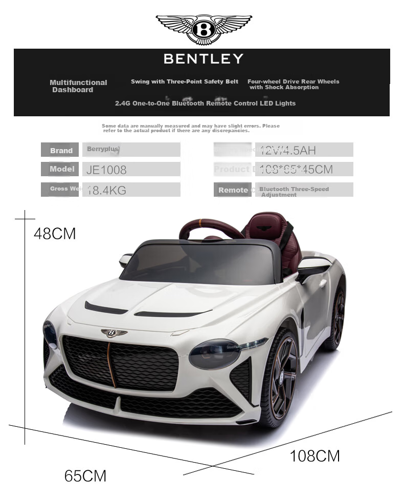 BeRica Children's Electric Car, Four-Wheel Vehicle, Authorized by Bentley, Remote Control, Toy Car for Boys And Girls, Rideable, Baby Gift 12