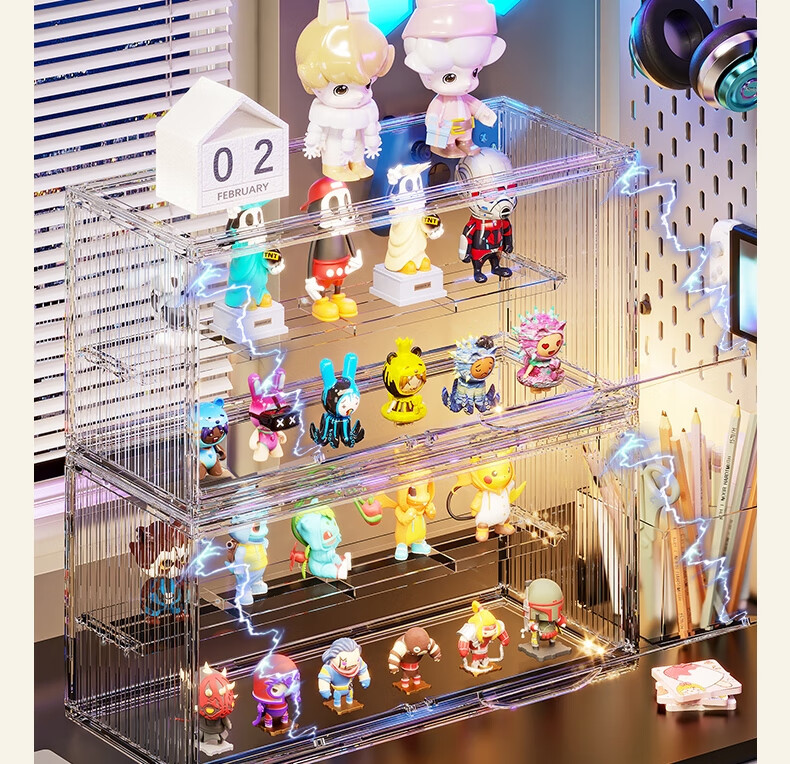 Anerya Action Figure Storage Box, Desktop Blind Box Display Stand, Magnetic Suction, Fully Transparent Model 5
