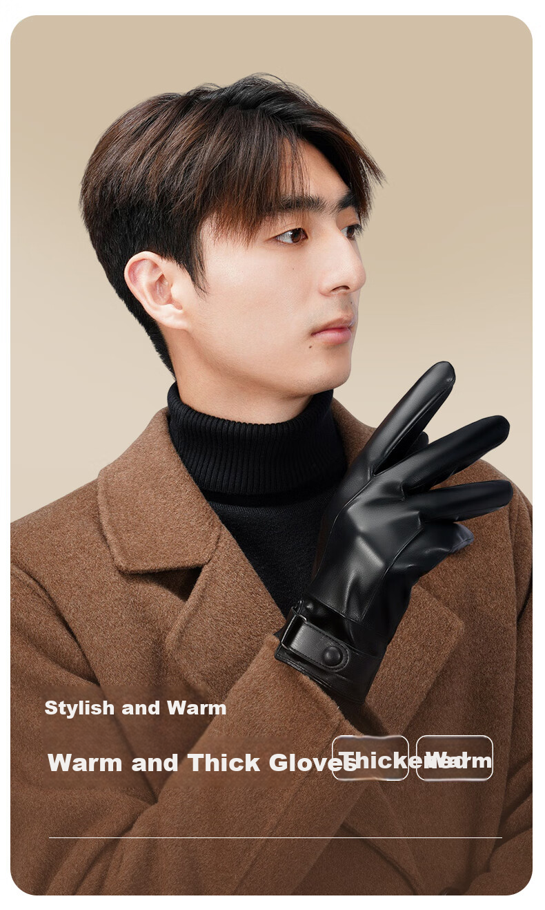 Huili Leather Gloves for Men, Winter Cycling Thickened Fleece Warm Touchscreen Windproof Outdoor Motorcycle Food Delivery Skiing Cotton Women's Gloves 2