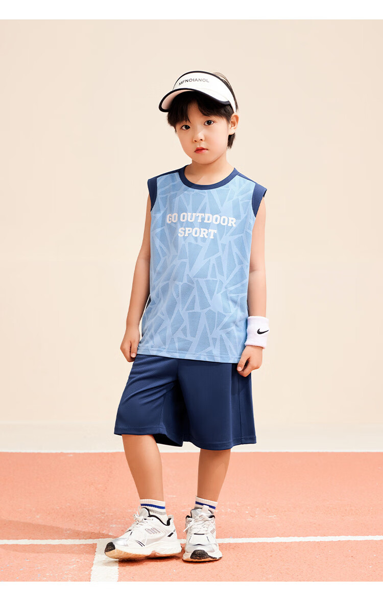 Zuoxi Boys' Summer Outfit, 2026 New Style Children's Sports Quick-Dry Vest Two-Piece Set Basketball Uniform Trendy, Blue, Size 140 12