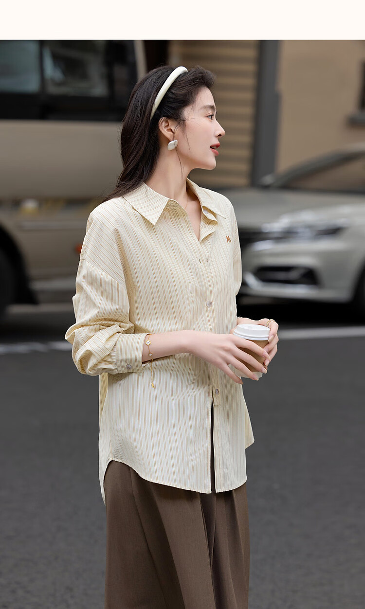 Dme [Design Sensation Two-Way Wear] Spring Minimalist Letter Embroidery Shirt, Striped Comfortable Slimming Blouse, Women's Top 11