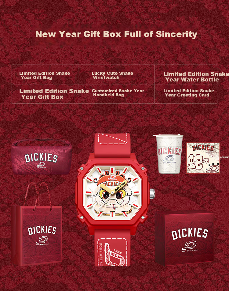 Dickies Student Watch, Snake Year Limited Edition, Creative Cartoon Quartz Watch, New Year Gift, Cross-Year Gift Box, CL-638 White 5