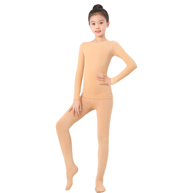 Guniya Children's Dance Leotard, Skin Color Thermal Underwear, Thin Fleece Practice Outfit, Skin Color Set, Size M