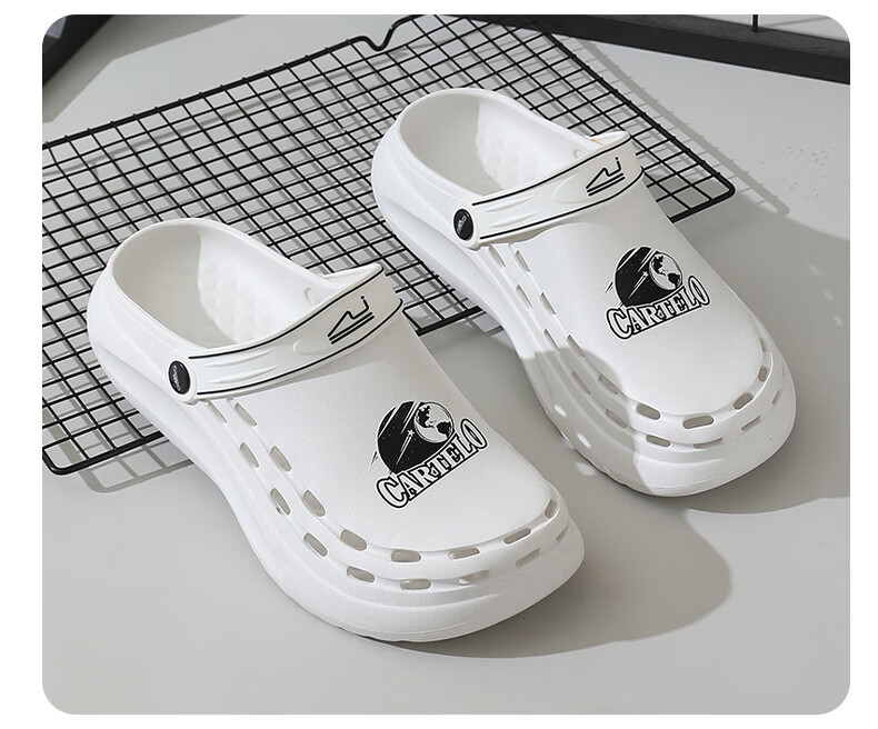 CARTELO Men's Perforated Shoes, Summer Sandals, Casual Dual-Use Slippers, Outdoor Beach Shoes, Sandals, 1568 White, Size 44-45 14